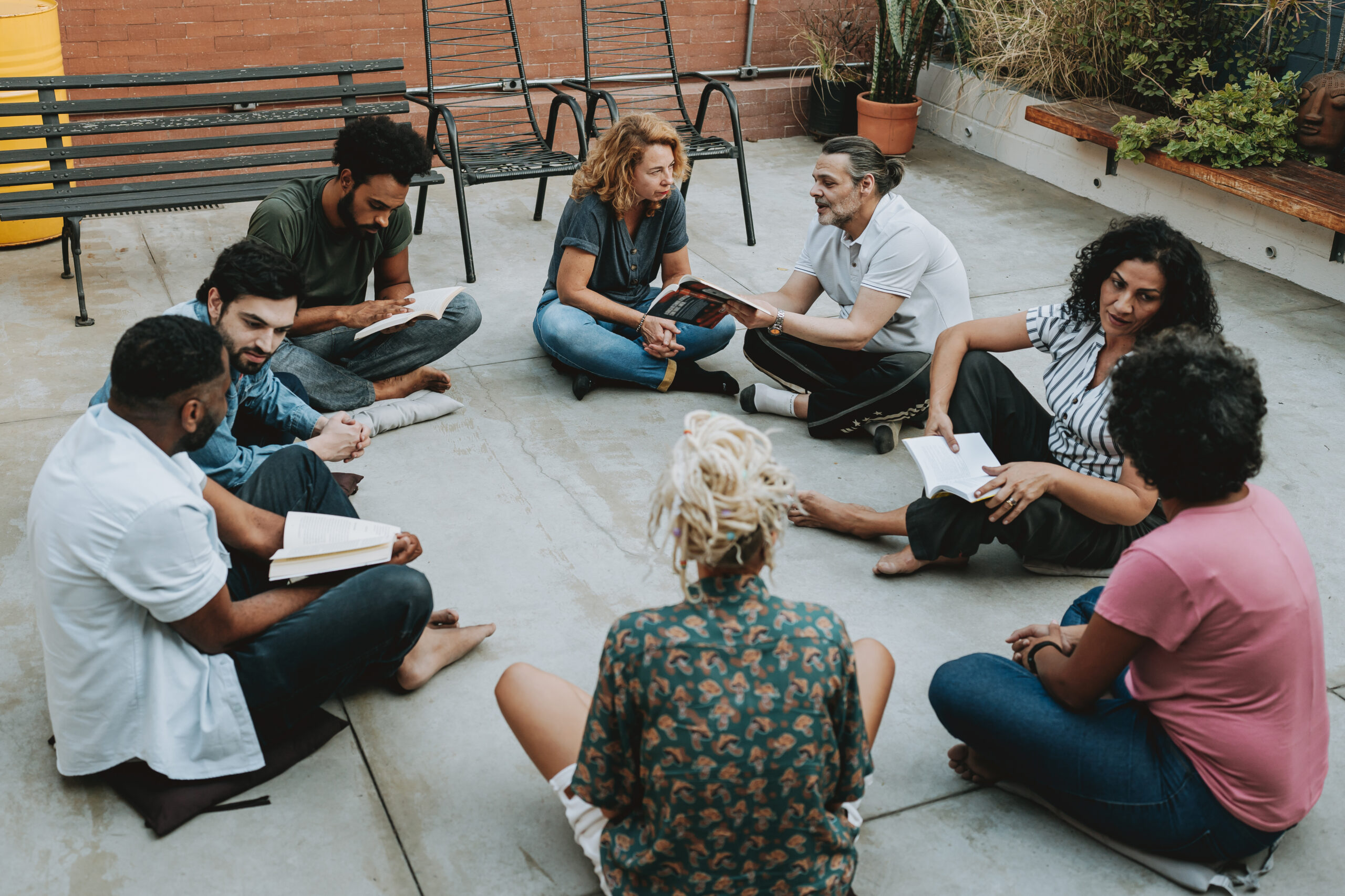 Therapy group reading book